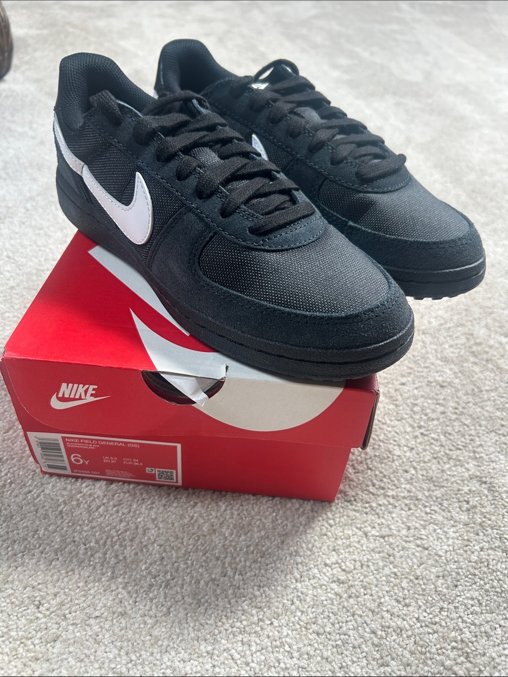 Nike Black Field General Sneakers with White Swoosh
